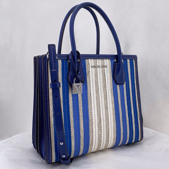 Michael Kors navy blue & cream striped satchel bag - Picture 2 of 9